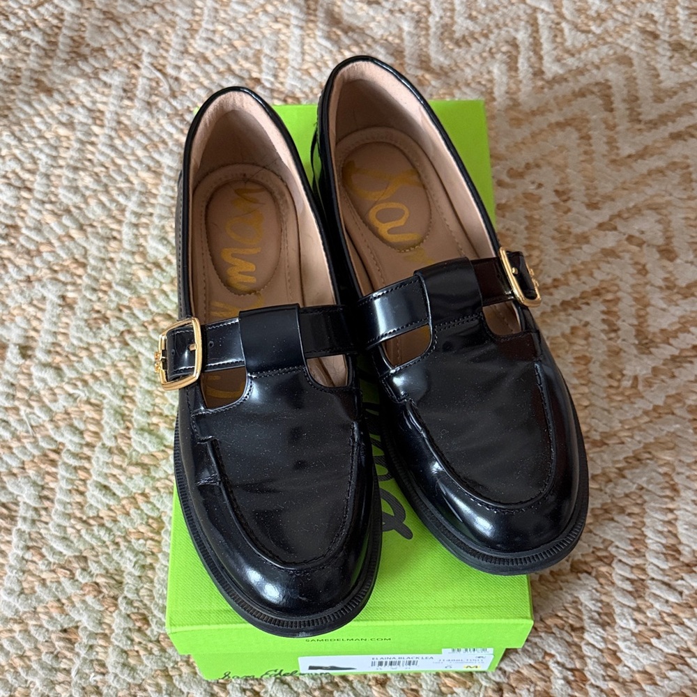 Sam Edelman Black Patent Leather Mary Jane Loafers